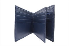 Gray leather wallet with 'Leather' branding on a white background