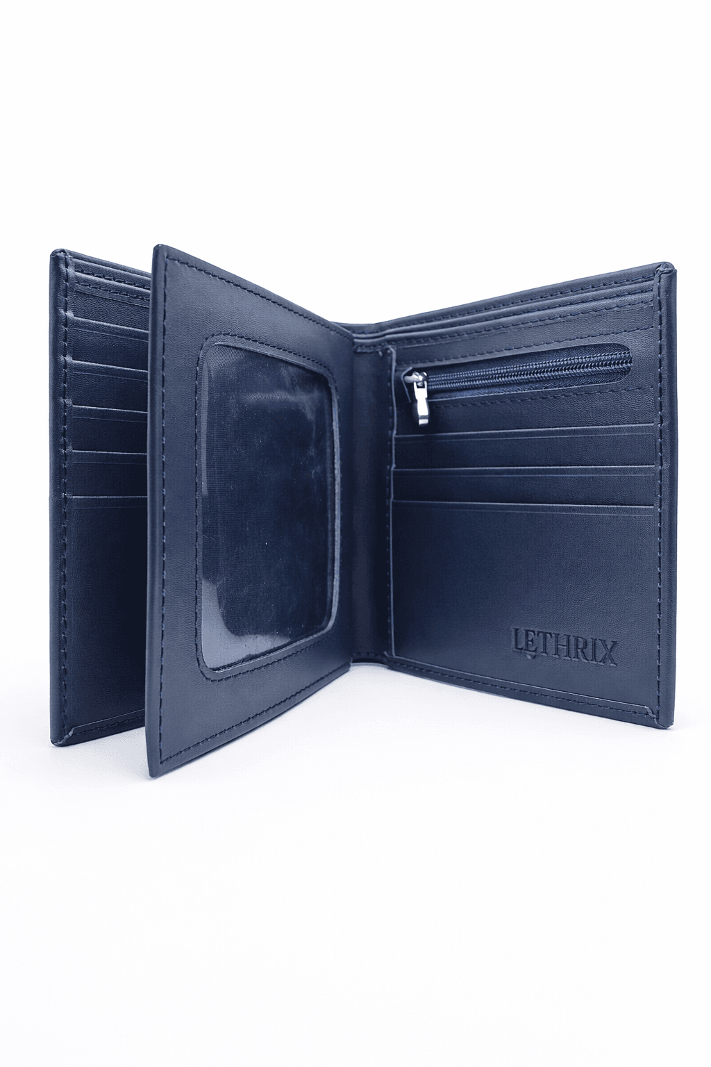 men's bifold navy blue leather wallet with coin pocket