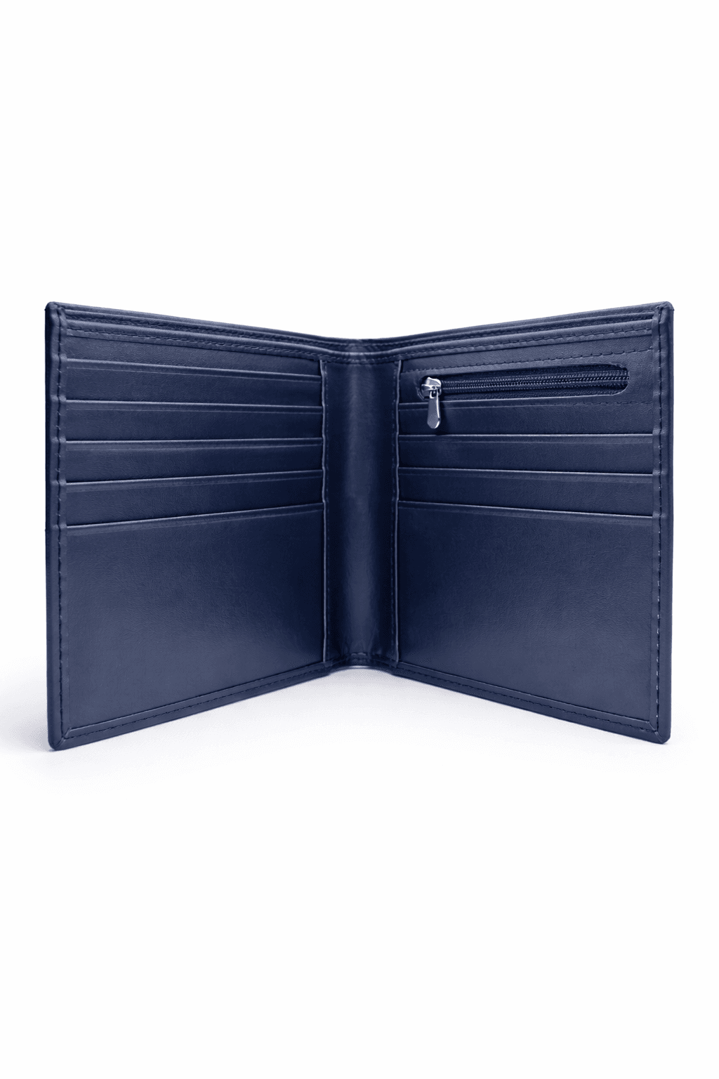 men's bifold navy blue leather wallet with coin pocket