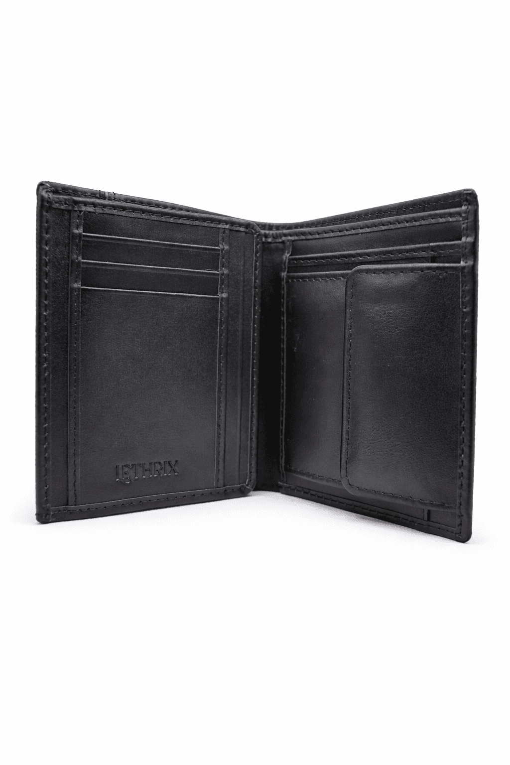 men's bifold black leather wallet with coin pocket