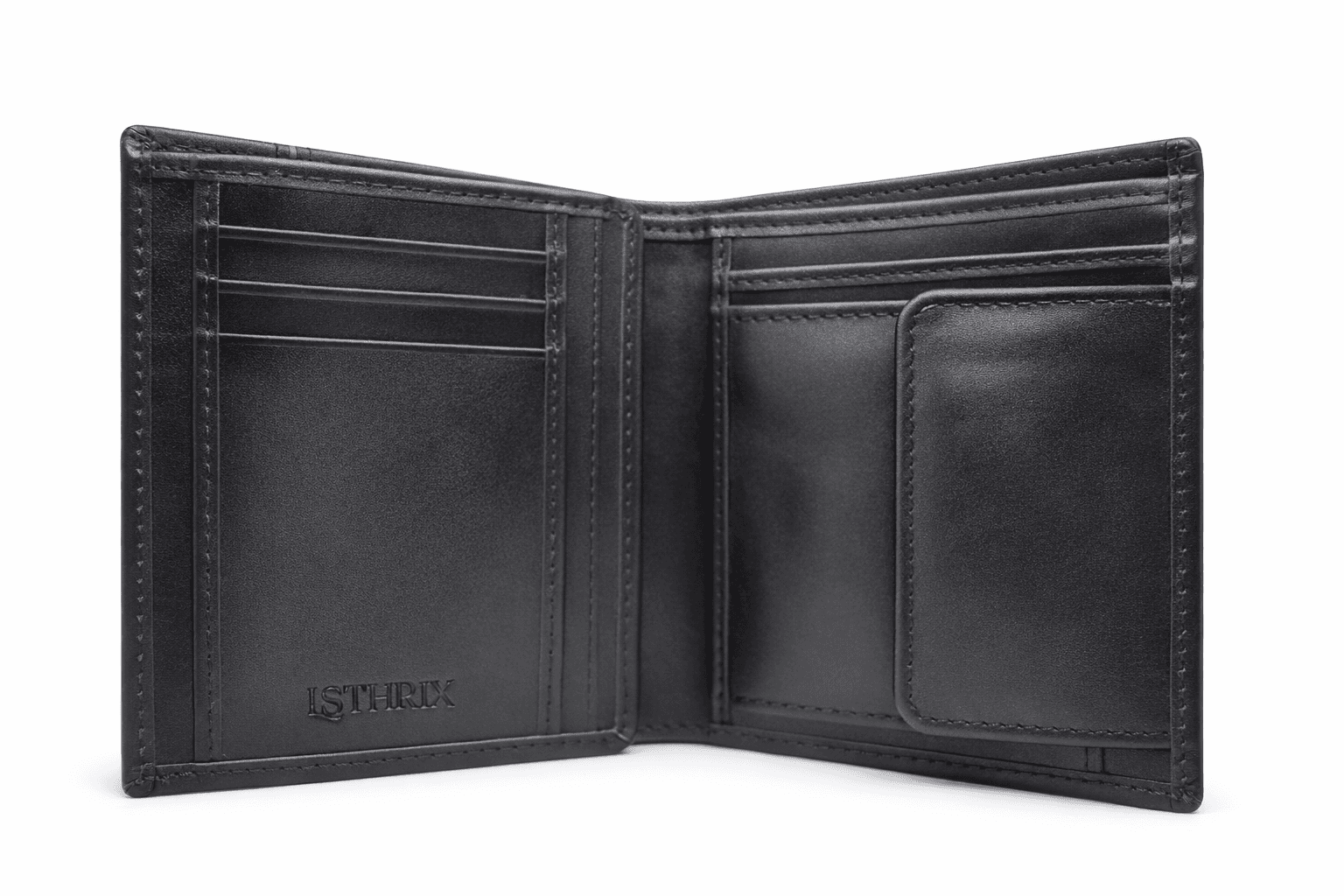 Black Leather Wallet With Coin Pocket Men's Bifold