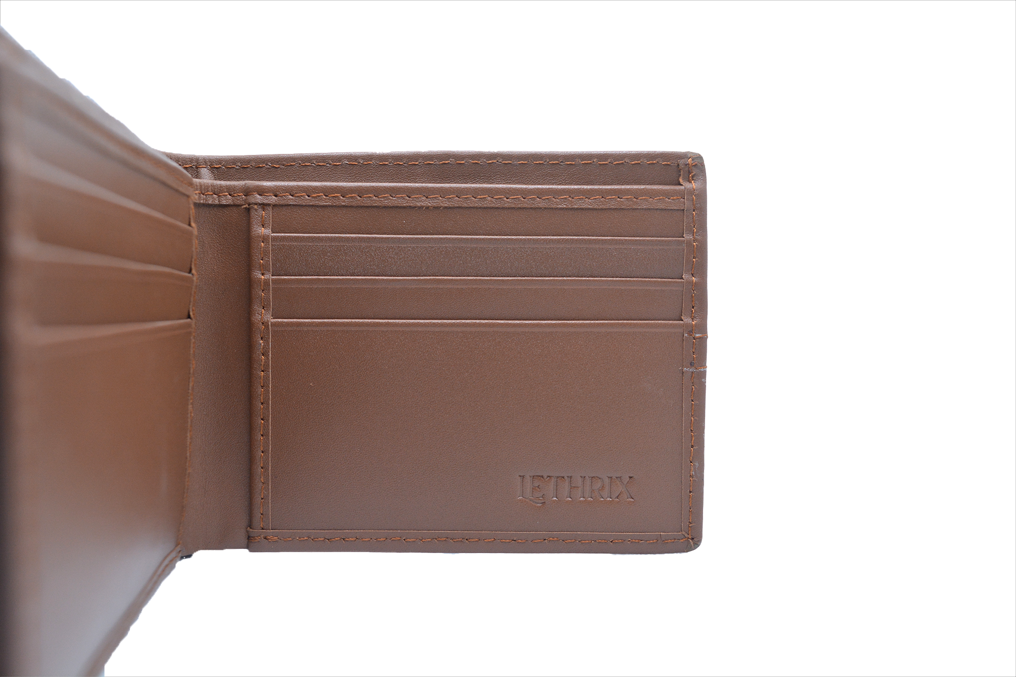 Brown leather wallet with 'Fossil' branding on a white background
